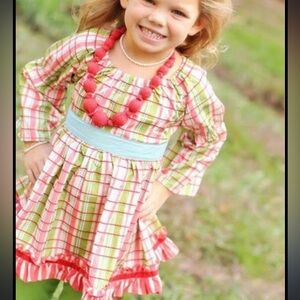 Matilda Jane Secret Fields pink, green, and red plaid peasant top/tunic size 6